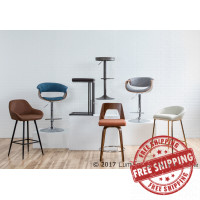 Lumisource B24-TRILOR WLO2 Trilogy Mid-Century Modern Counter Stool in Walnut and Orange Fabric - Set of 2